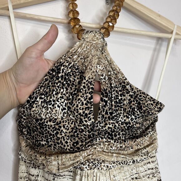 SKY BoHo CHIC Leopard Print Beaded Accent Key Home Halter Tank Top Y2K Small - Picture 3 of 9